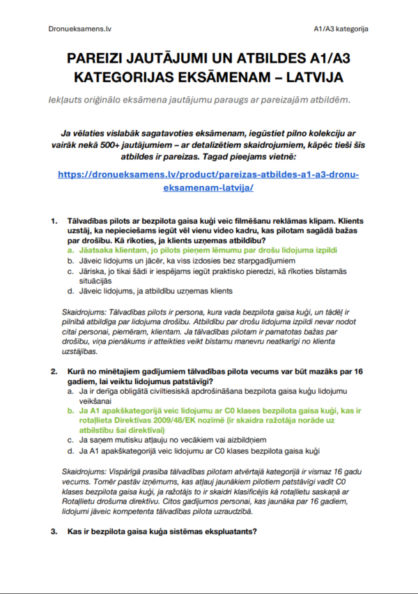 Rätt Svar till A1/A3 Drönarprov i Sverige – Officiella Frågor & Förklaringar