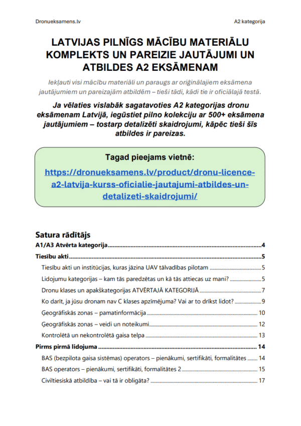 Drönarkort A2 Sverige – Komplett utbildningspaket med officiella provfrågor, svar och tydliga förklaringar